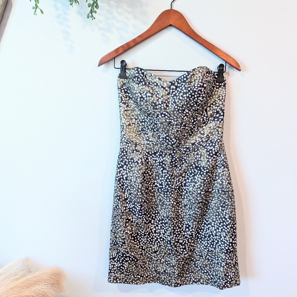 Milly Strapless Blue and Gold Metallic Dress Sz 2